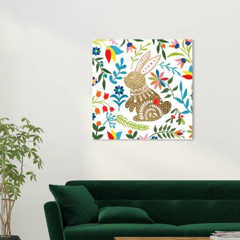 Wynwood Studio Canvas Animals Colorful Golden Bunny Gold and Metallic Gold Scandinavian Wall Art Canvas Print - Gold, Blue - 30 x 30