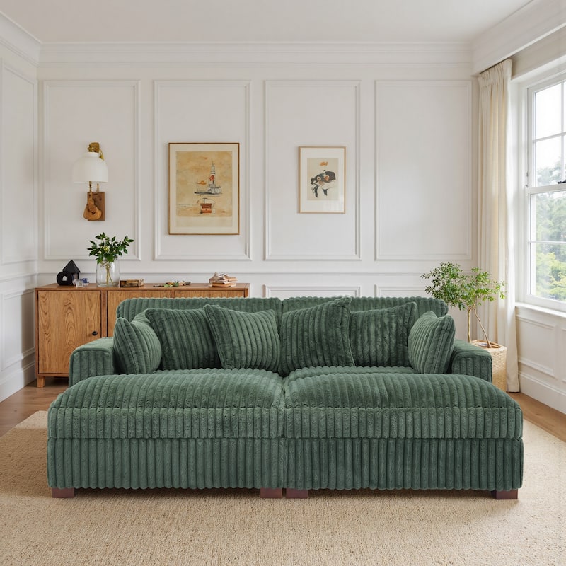 82" W Plush Corduroy Modular Sectional Sofa Chaise Lounge