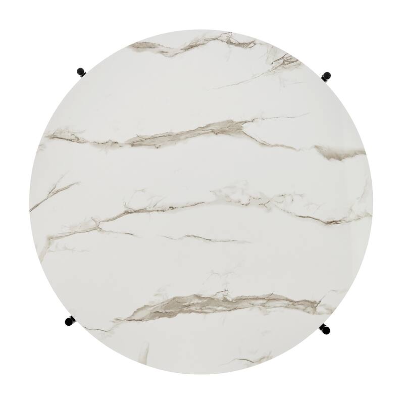 Round Contemporary Marble Finish Veneer Top Black Metal Large Coffee Table