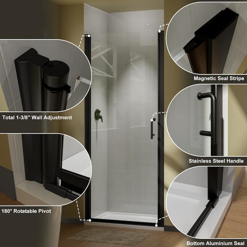 Pivot Frameless Shower Door with Clear Glass