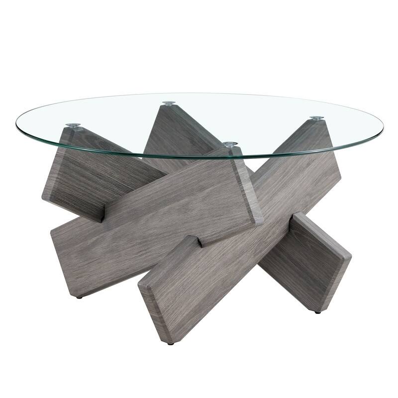 Round glass coffee table, 33.4 "modern design unique coffee table.