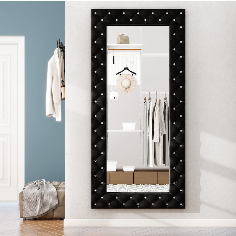 Rectangle Full Length Mirror - Black Crystal Tufted