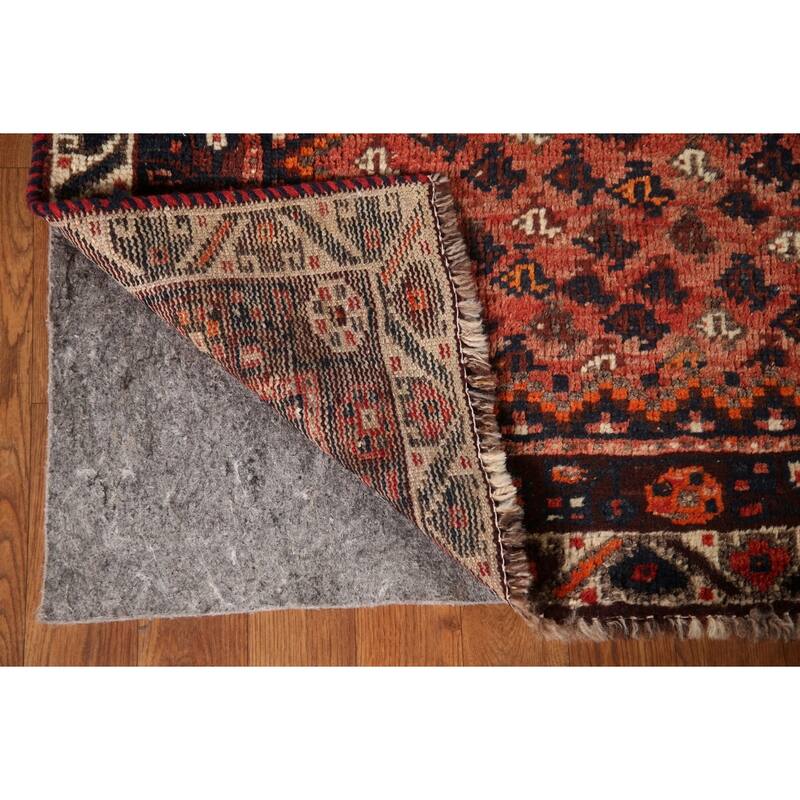 Vegetable Dye Coral Qashqai Persian Antique Rug Handmade Wool Carpet - 5'11"x 9'0"