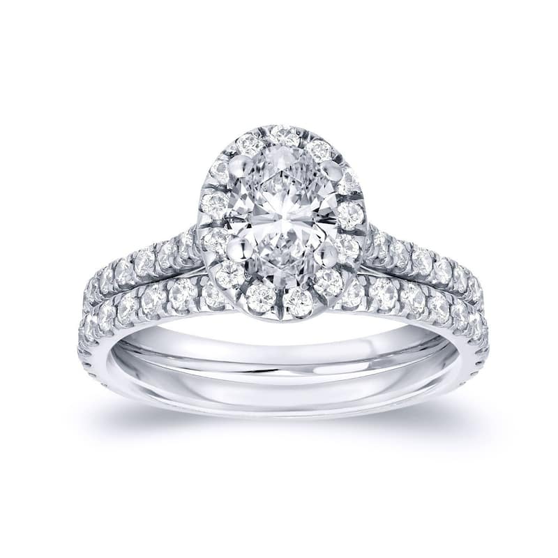 Auriya 14k Gold 1ctw Halo Oval Diamond Engagement Ring Set