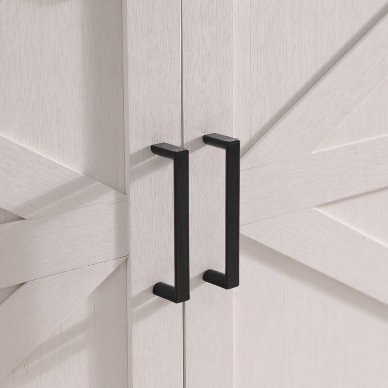 Farmhouse TV Stand Media Console, for 65+ Inches with 2 Sliding Barn Doors and Storage Shelves, for Living Room, Antique White