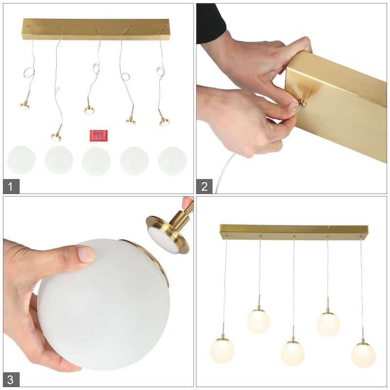 Icey Mid-Century Modern Gold LED Chandelier 31.5" 5-Light Linear Island Lights for Dining Room - 31.5" L x 4.7" W x 8" H