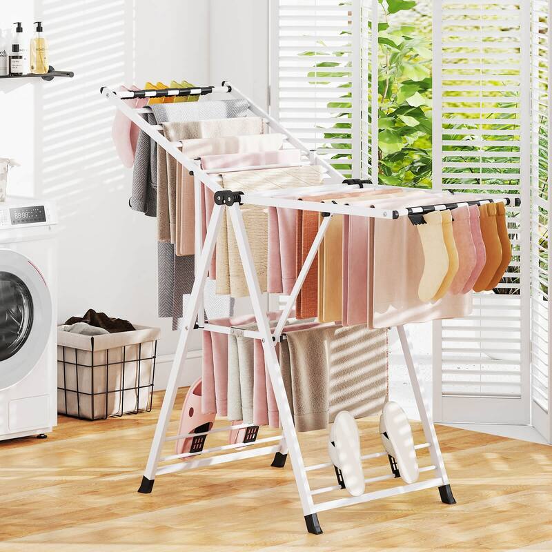Costway Foldable Metal Laundry Drying Rack with Height Adjustable - See Details