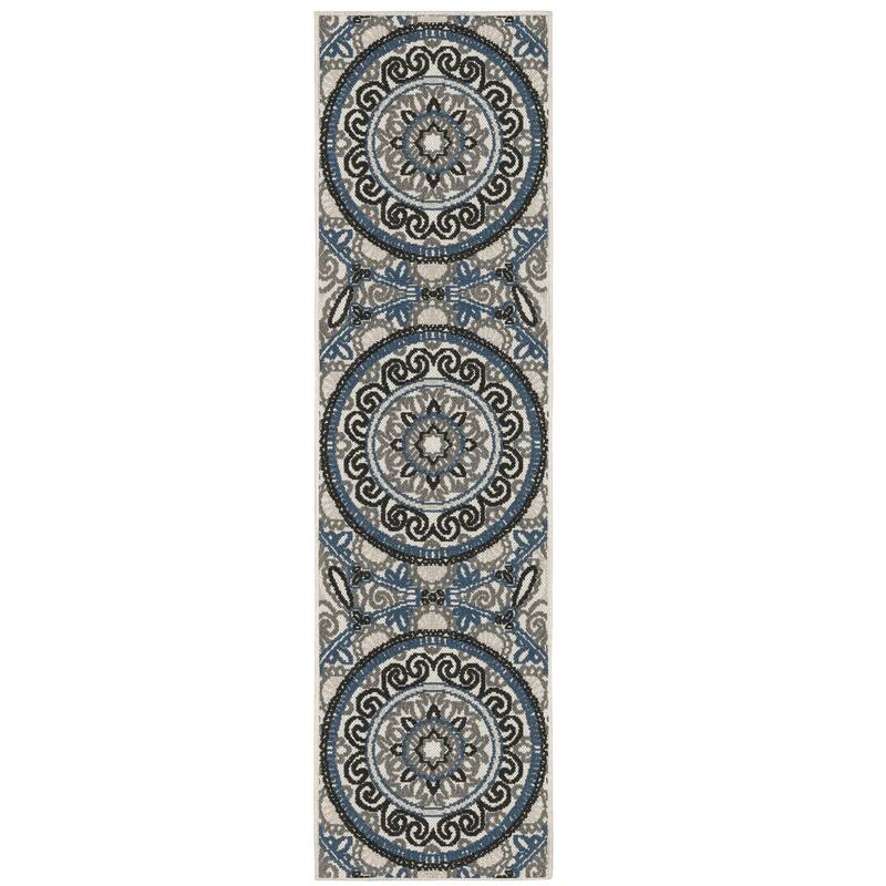 Vista Home Talcot Bohemian Medallion Gray/Blue Indoor-Outdoor Area Rug - 1'10" X 7'3"