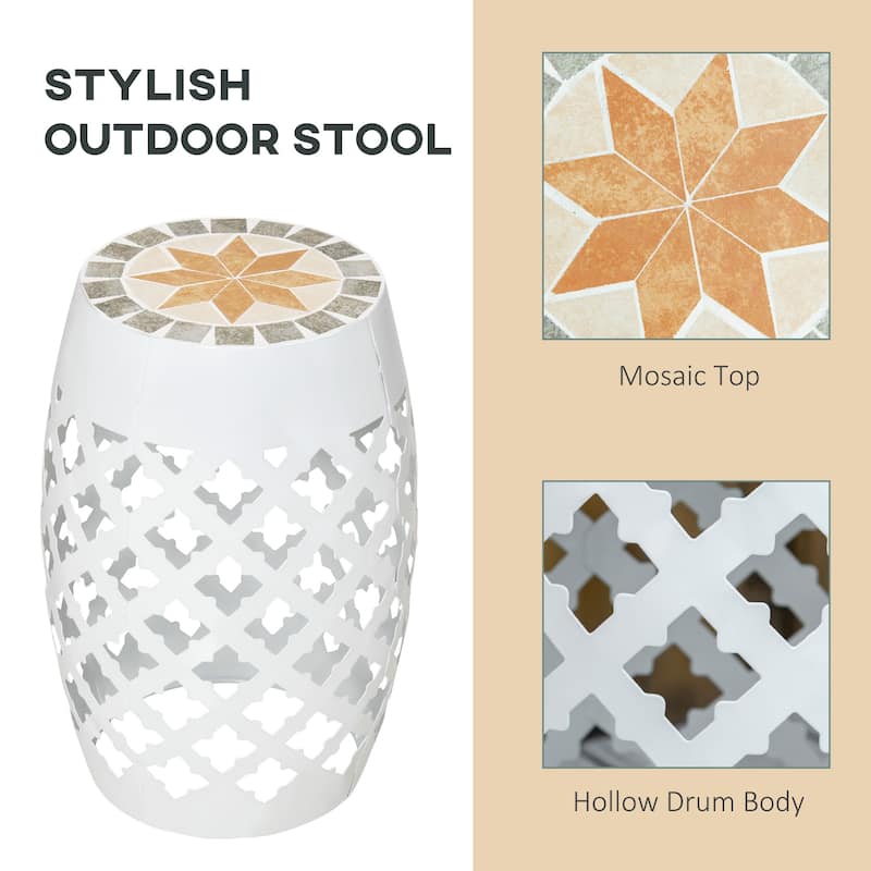 Outsunny 12" Round Patio Outdoor Footstool, Garden Mosaic Accent Side Table, Plant Stand