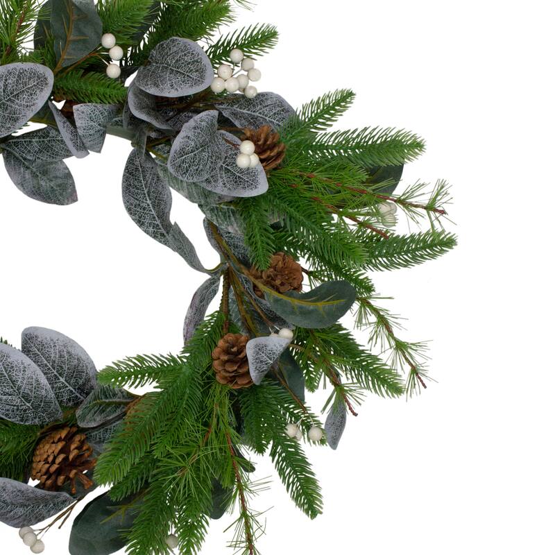 Mixed Pine White Berries Pinecones Artificial Christmas Wreath 22"