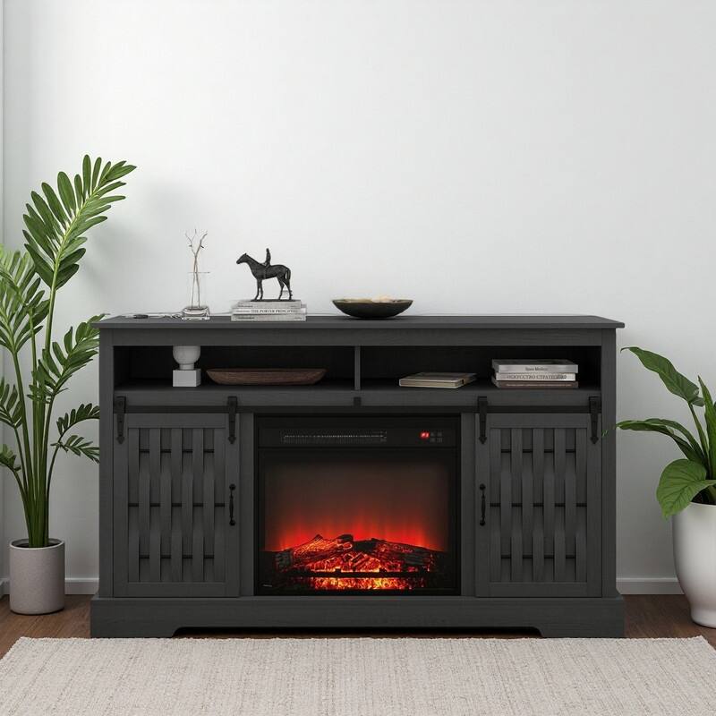 58-60" Fireplace TV Stand for 55-65" TVs w/ 18-23" Insert Farmhouse/Modern/Rustic Barn/Glass Doors Espresso/Grey/Brown/White Oak