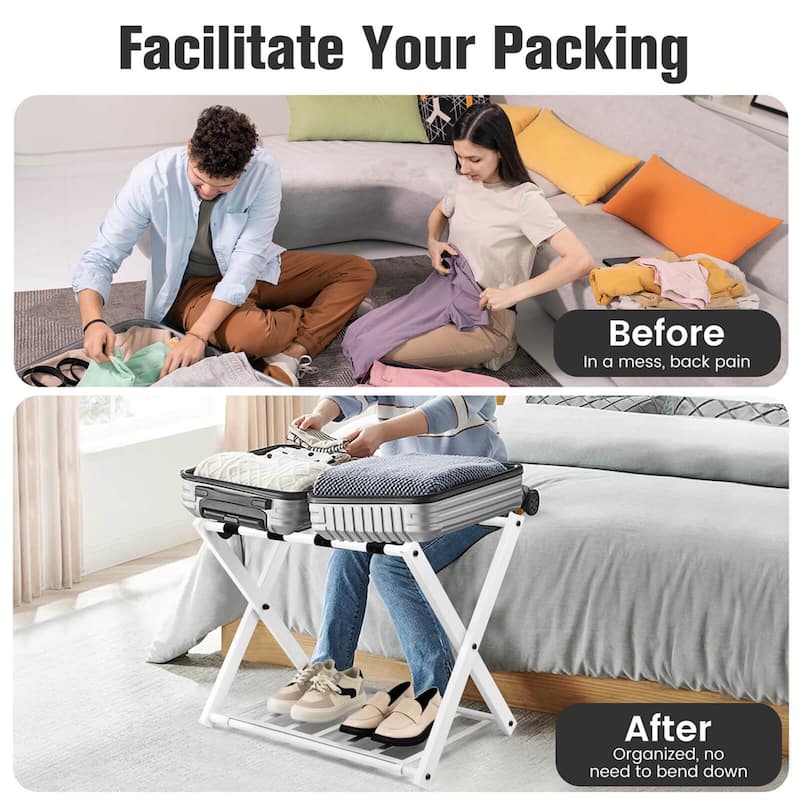 Costway Set of 2/4 Folding Metal Luggage Rack Suitcase Shoe Holder