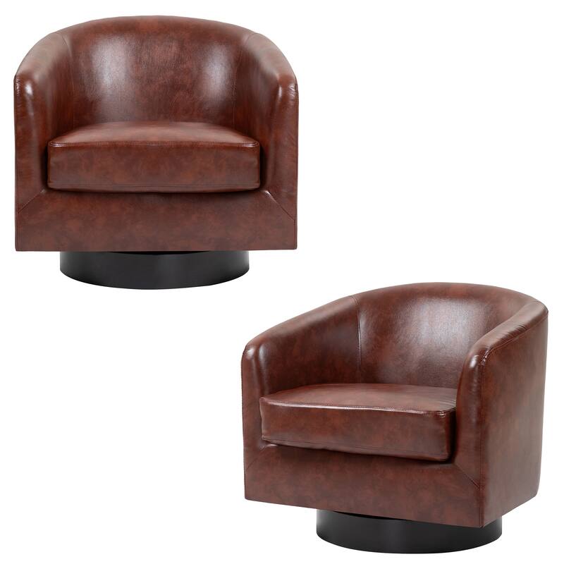 Faux Leather Accent Barrel Chair with Swivel Base