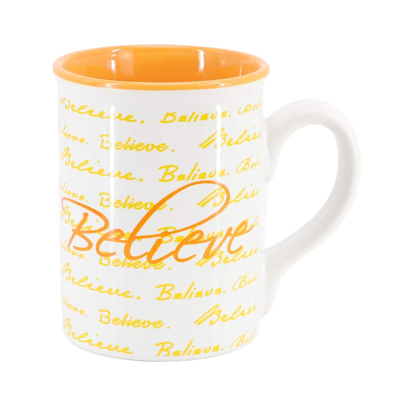 Gibson Home Inspirational Words Believe 4 Piece 16 Ounce Stoneware Mug Set in Orange