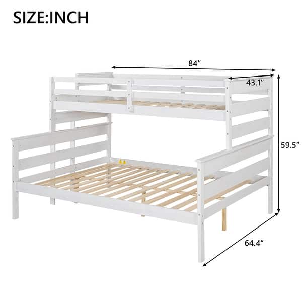 dimension image slide 1 of 2, L-shape Bunk Bed with Ladder and Guardrail, Wood Twin XL over Queen Bunk Bed with Under-bed Storage Space for Kids Teens