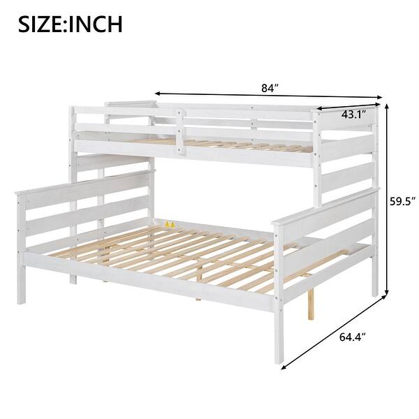 Wood Twin XL over Queen Bunk Bed with Ladder, White