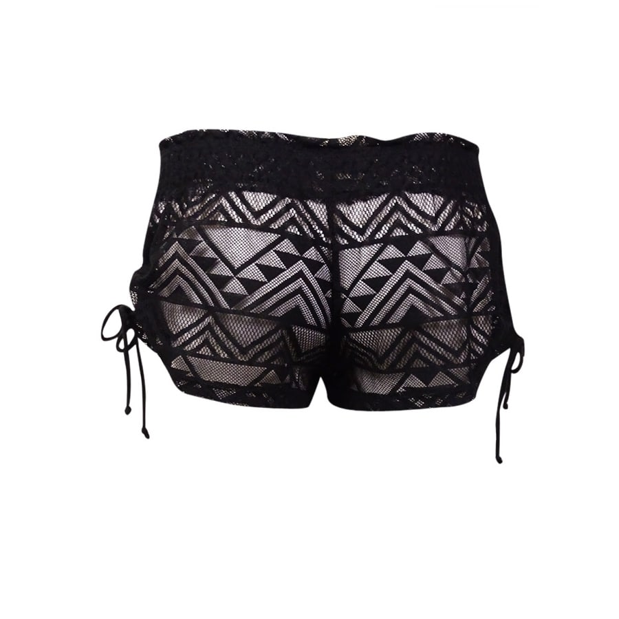 black lace swim shorts