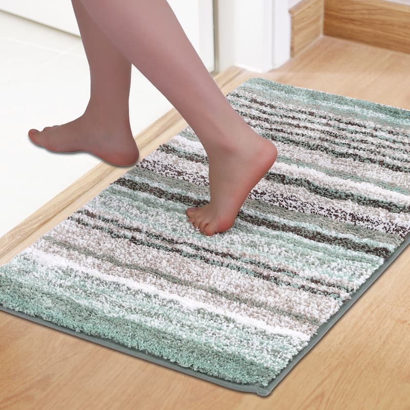 Striped Bathroom Mat Soft Absorbent Non-Slip Backing Quick Dry Bath Rugs Home Gifts - Green - 20" x 32"