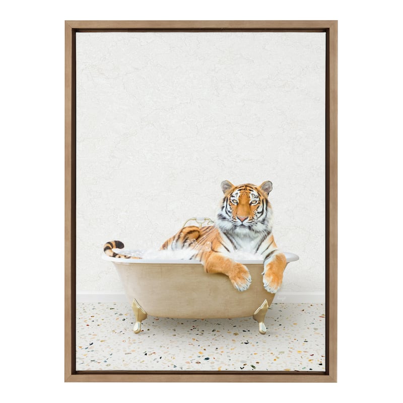 Kate and Laurel Sylvie Tiger Bath Framed Canvas by Amy Peterson