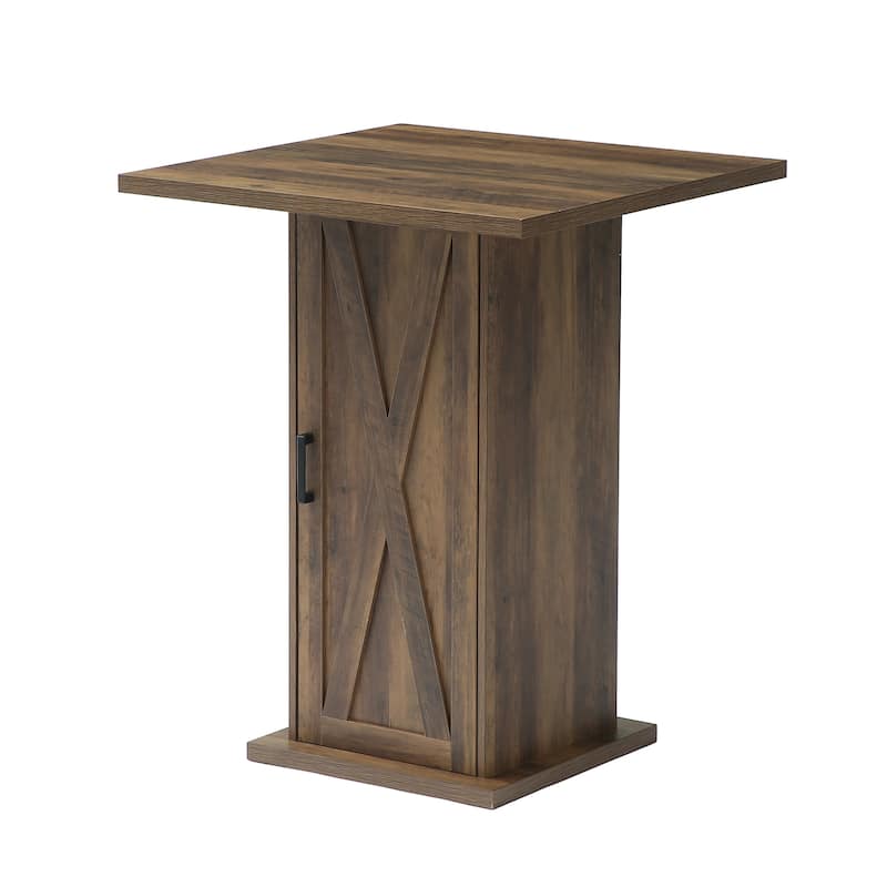 Square Bar Table with Storage, 39.4" Bar High Pub Dining Table with Barn Door - Rustic Brown 