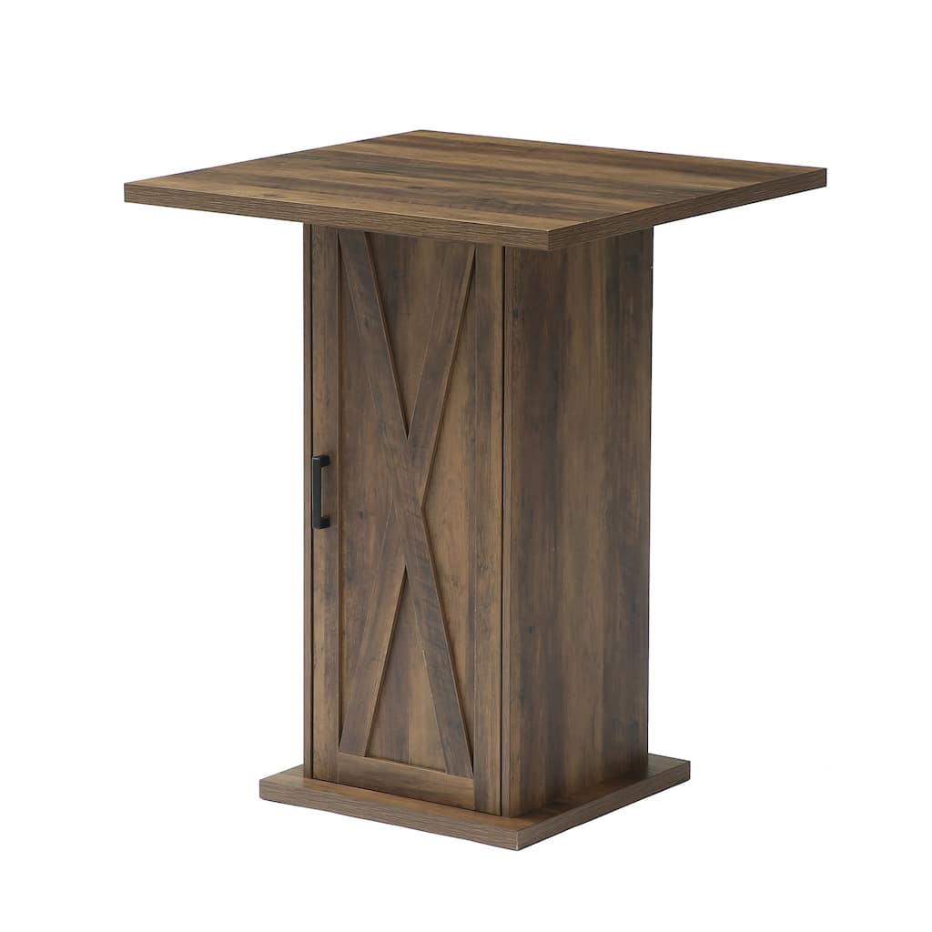 Square Bar Table with Storage, 39.4" Bar High Pub Dining Table with Barn Door