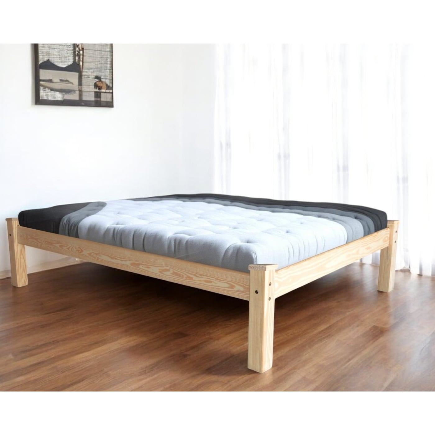 HomeRoots Natural Solid Wood Queen Bed Frame
