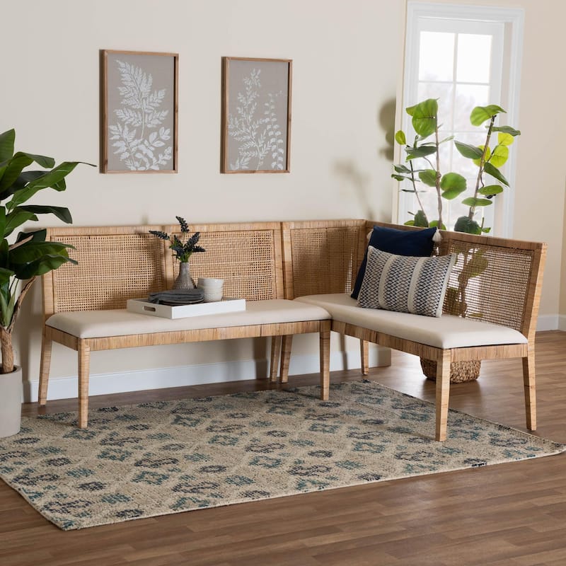 Kalimantan Bohemian Light Honey Rattan 2-Piece Banquette Set