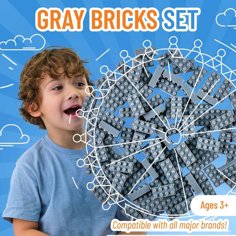 Strictly Briks Classic Bricks Kit, Gray, 96 Pieces, Compatible with Major Brick Brands