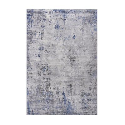 LOOM & LUXE Collection Silver/Blue Abstract Non-Shedding Area Rug