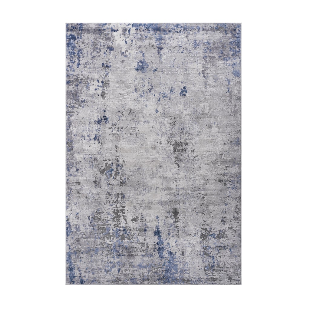 LOOM & LUXE Collection Silver/Blue Abstract Non-Shedding Area Rug