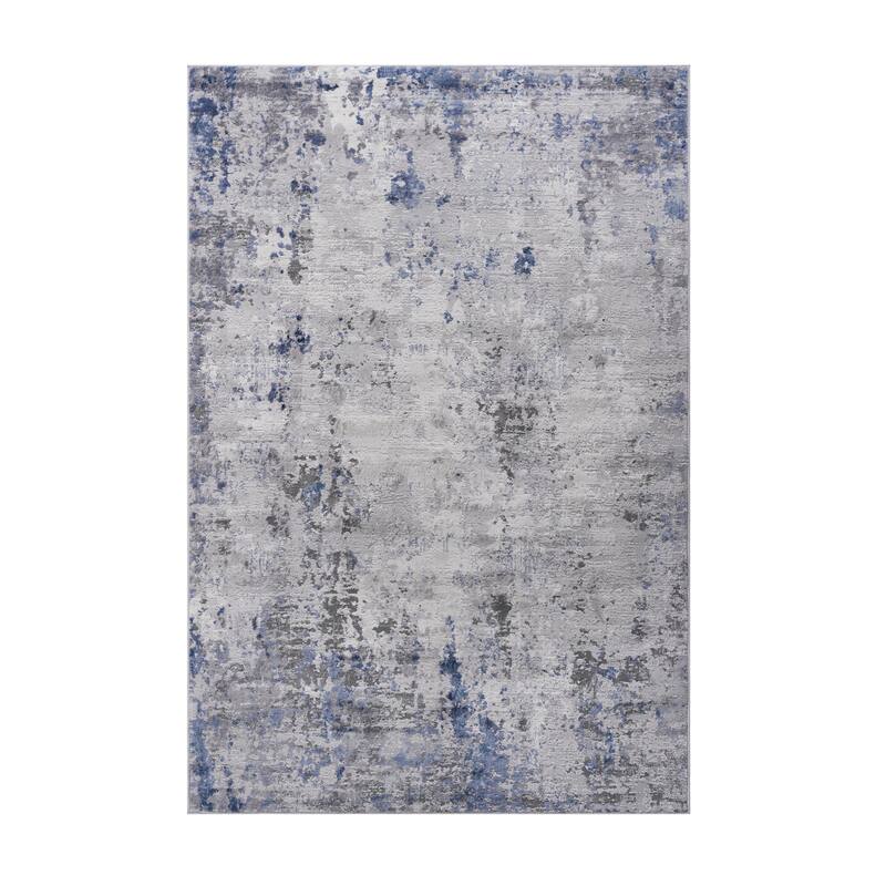 MARFI Collection Silver / Blue / Abstract Non-Shedding Doormat Rug - 90" D x 63" W x 0.28" H
