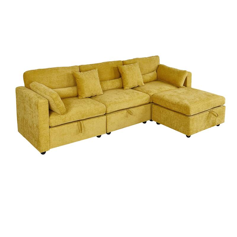 Chenille Modular Sectional Sofa with Right-Arm Chaise & Middle Seat