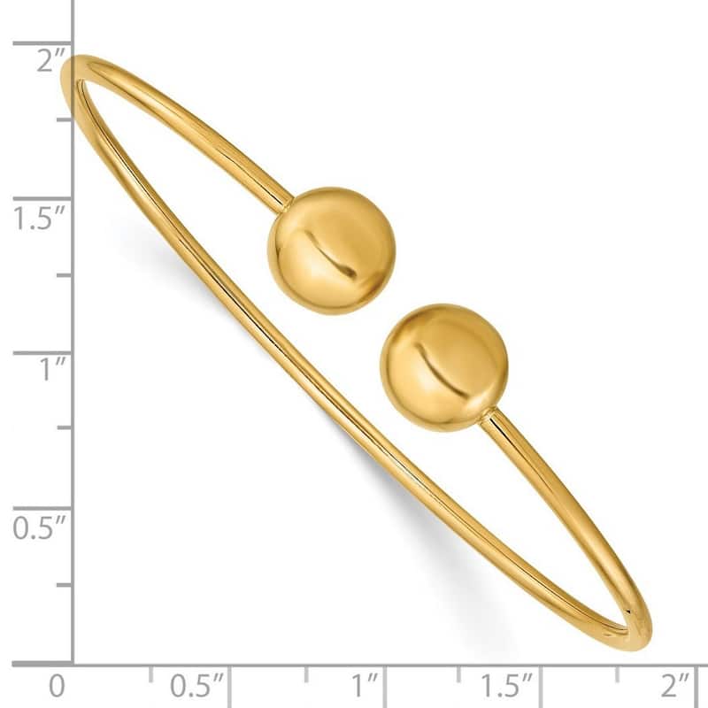 Curata 14k Yellow Gold Polished Flexible Cuff Stackable Bangle Bracelet