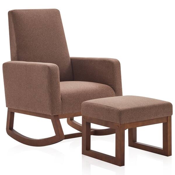 Belleze Fabric Faux Leather Rocking Armchair With Ottoman Standard Overstock 32105917