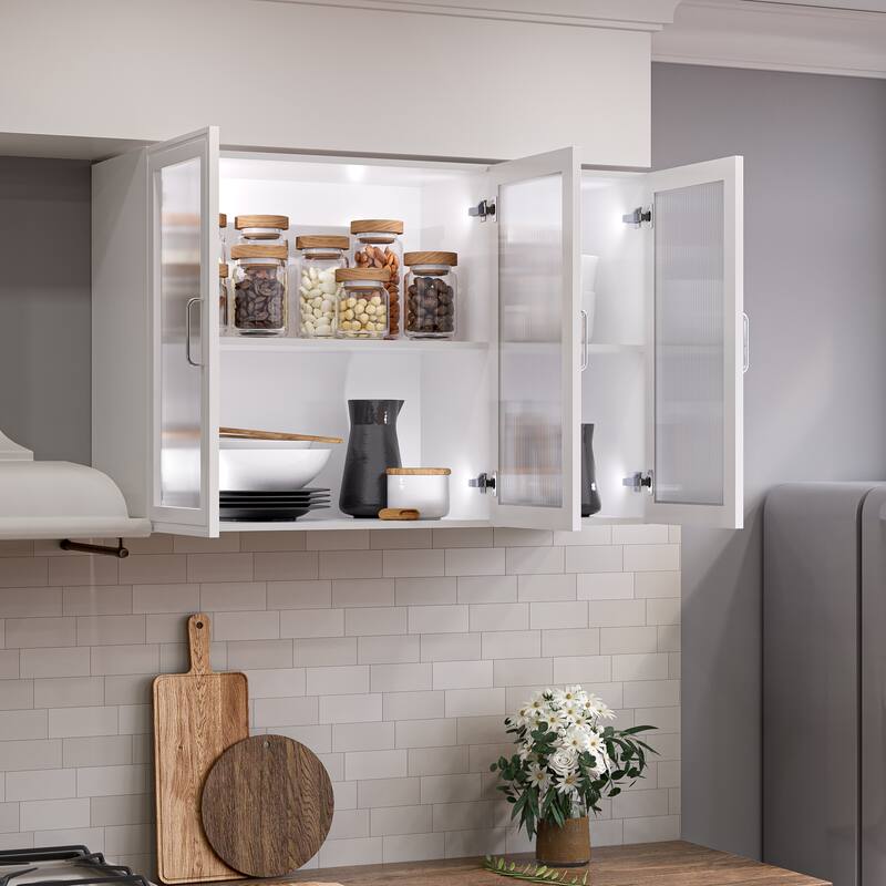Versatile Wall-Mounted Cabinet with Glass Doors & Storage Shelf