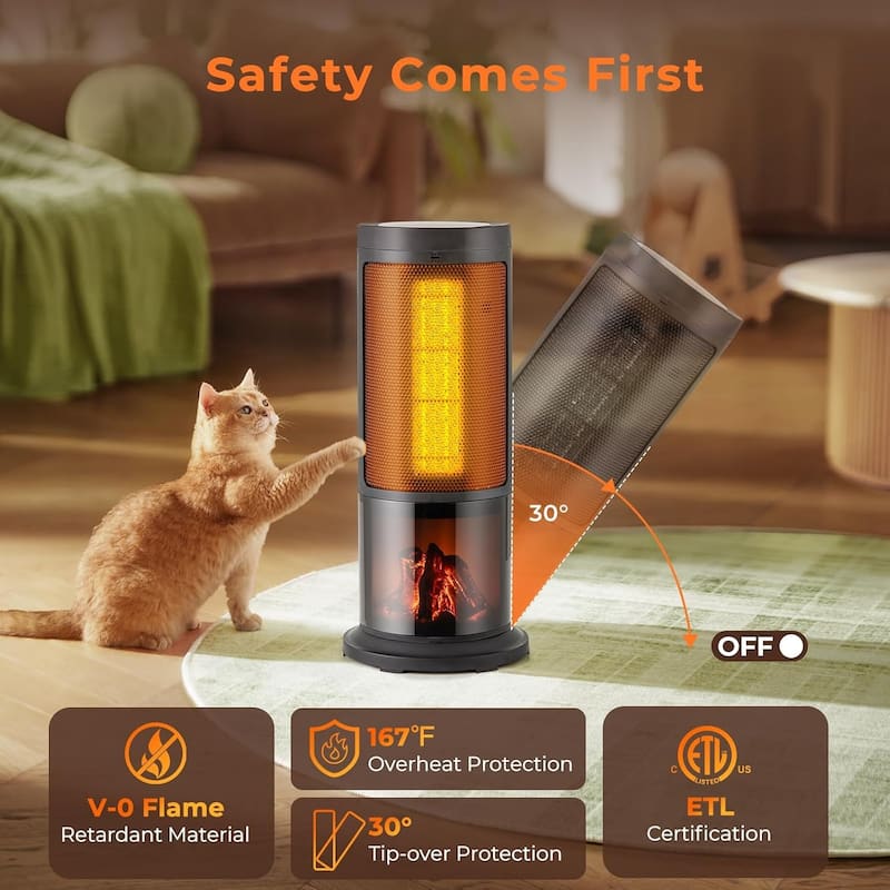 850/1500W PTC Ceramic Space Heater, 17" Portable Heater w/ Thermostat