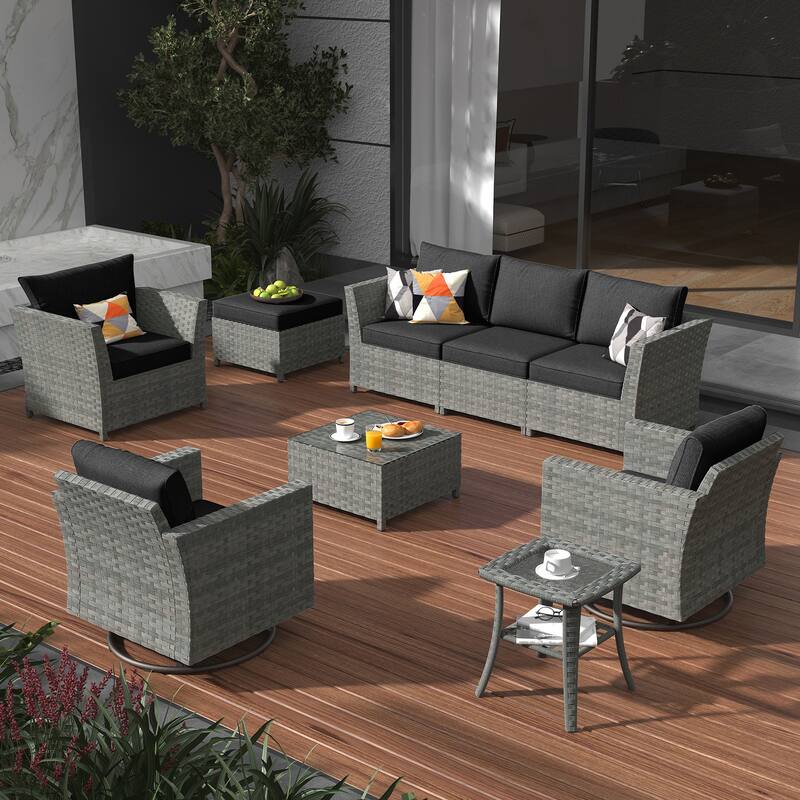 XIZZI 9-piece Patio Furniture Sectional Set with Swivel Rocking Chairs