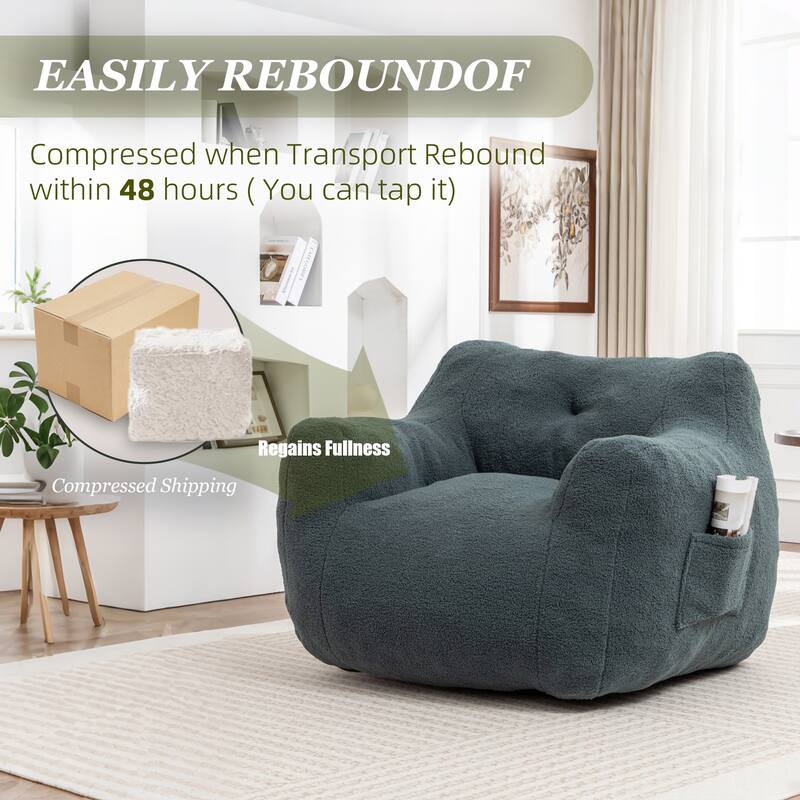 HOMEFUN Teddy Fabric Upholstered High-Density Foam Bean Bag Sofa Chair with Armrests