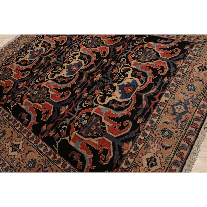 8'5''x9'1'' Hand Knotted Wool Charcoal Heriz Traditional Rug - 8' 5'' x 9' 1''
