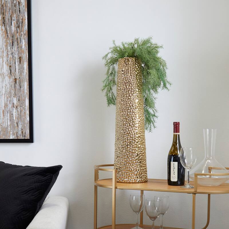 Minimalist Ceramic Modern Tall Vase with Bubble Texture - Silver, Black, Gold, White - Gold - 7"W, 25"H