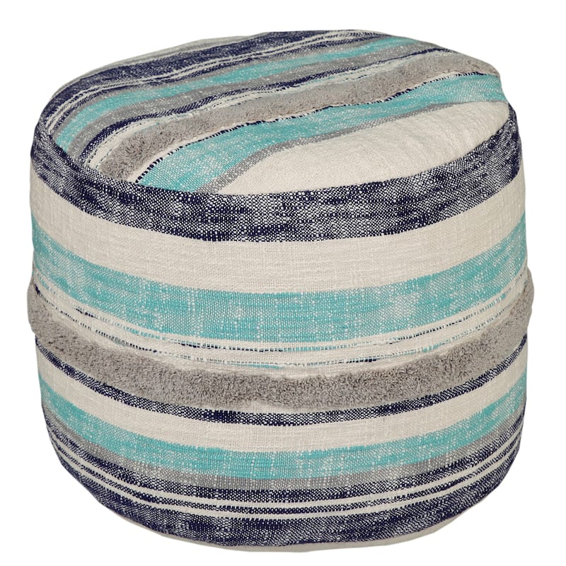 HomeRoots 18" Blue 100% Cotton Ottoman