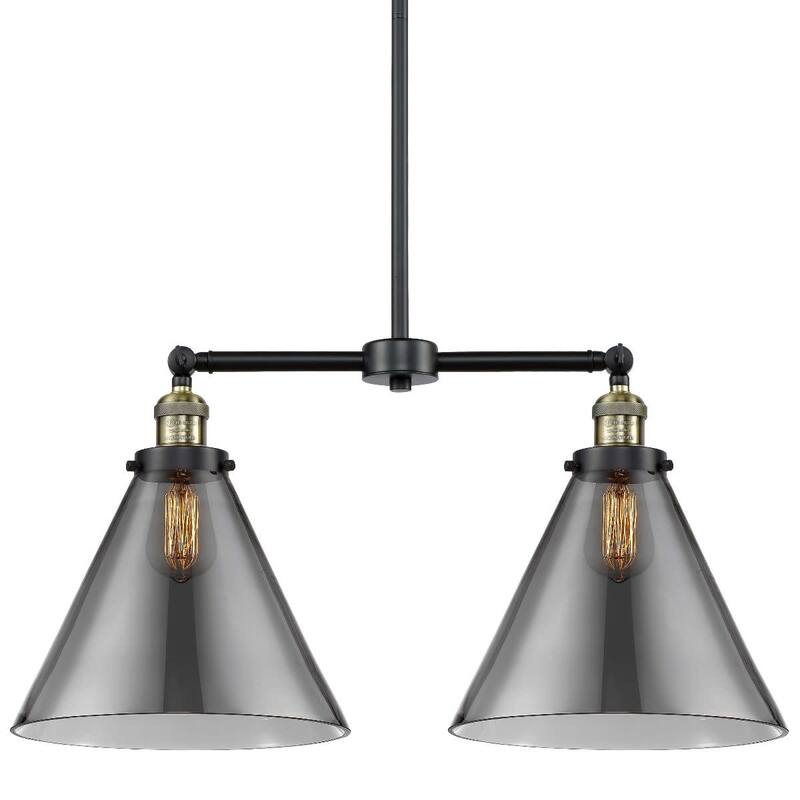 Innovations Lighting X-Large Cone 2 Light 21" Wide Linear Chandelier - Black / Antique Brass / Smoked