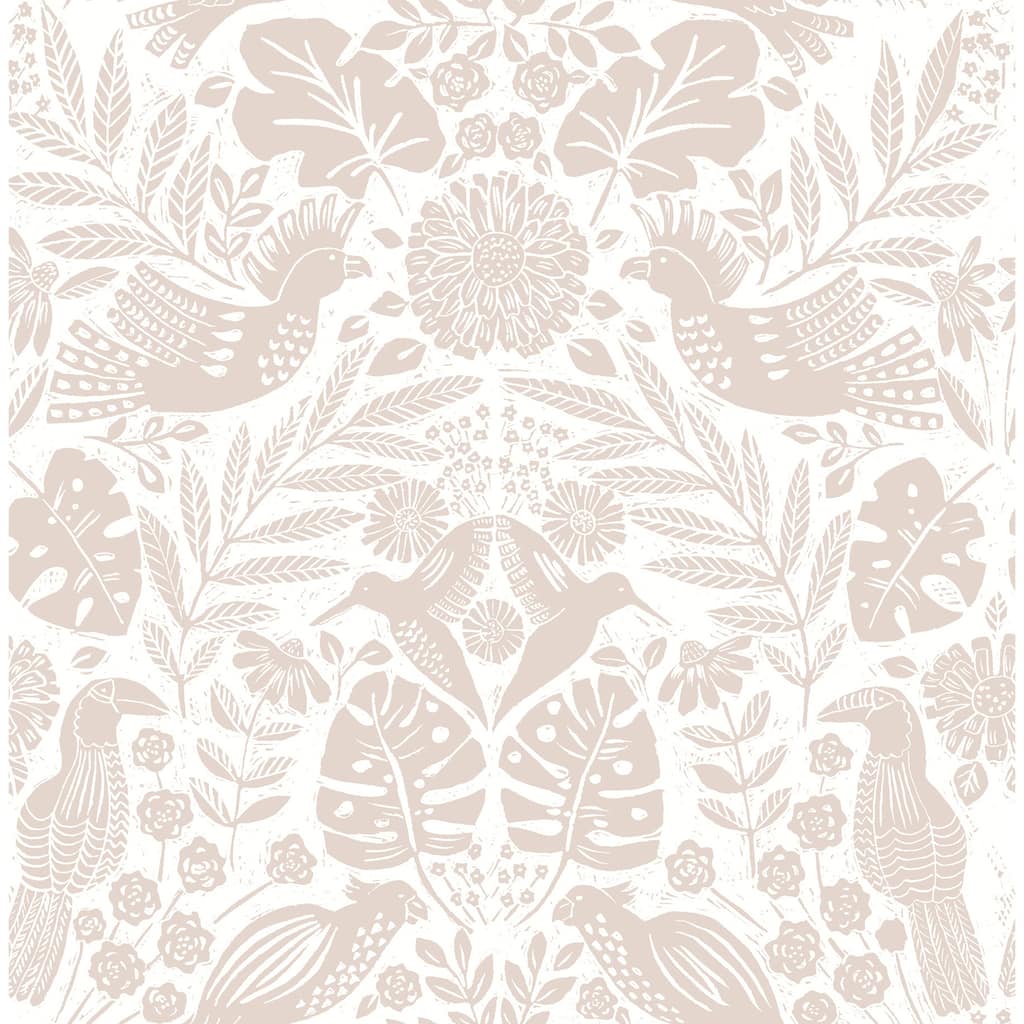 A-Street Prints Nestle Pink Bird Block Print Wallpaper