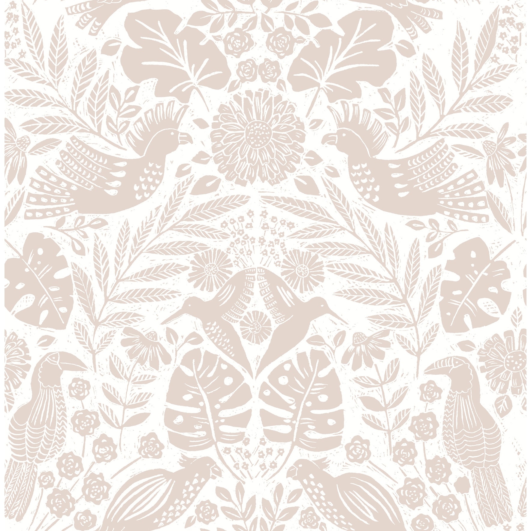 A-Street Prints Nestle Pink Bird Block Print Wallpaper