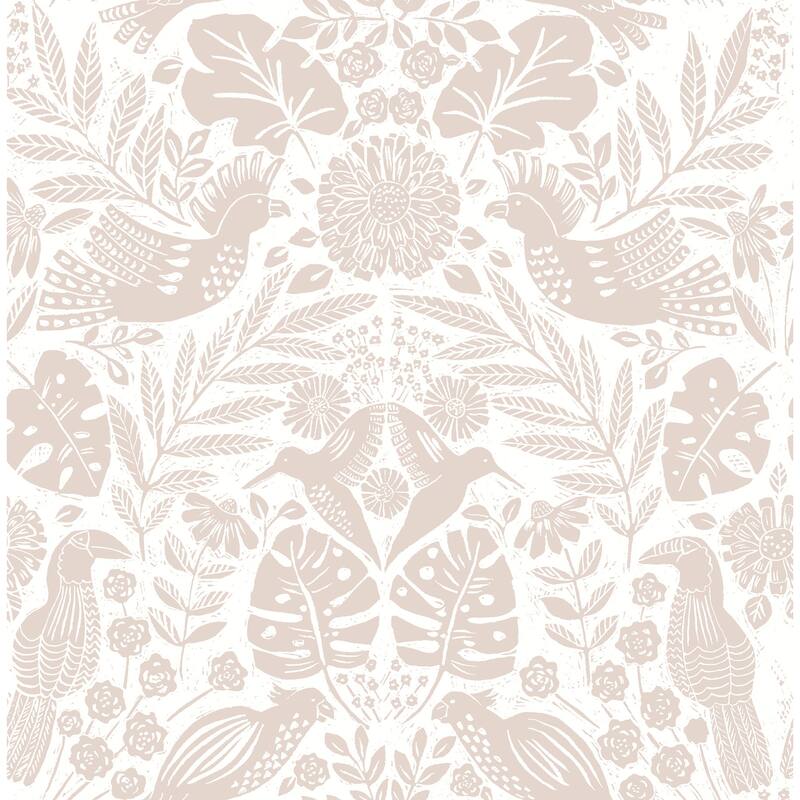 A-Street Prints Nestle Pink Bird Block Print Wallpaper