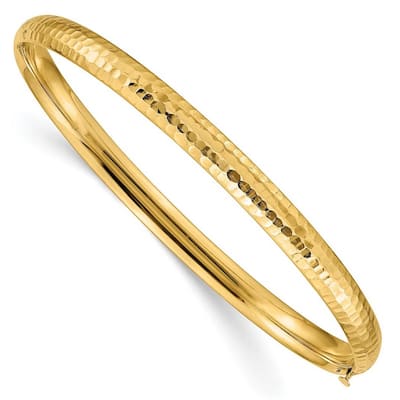 Curata 10k Yellow Gold 7" 4.75mm Fancy Hammered Hinged Bangle Bracelet