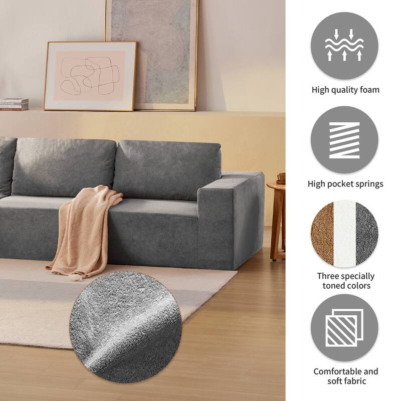 Minimalist Modular Sectional Sofa with Spring Pack Support and 2 Handrails for Modern Living Rooms or Apartments