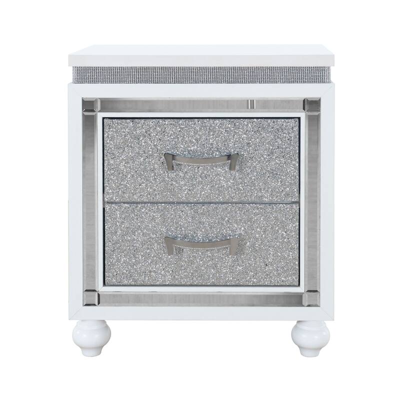 White Contemporary Nightstand with Crystal Drawer Fronts - White
