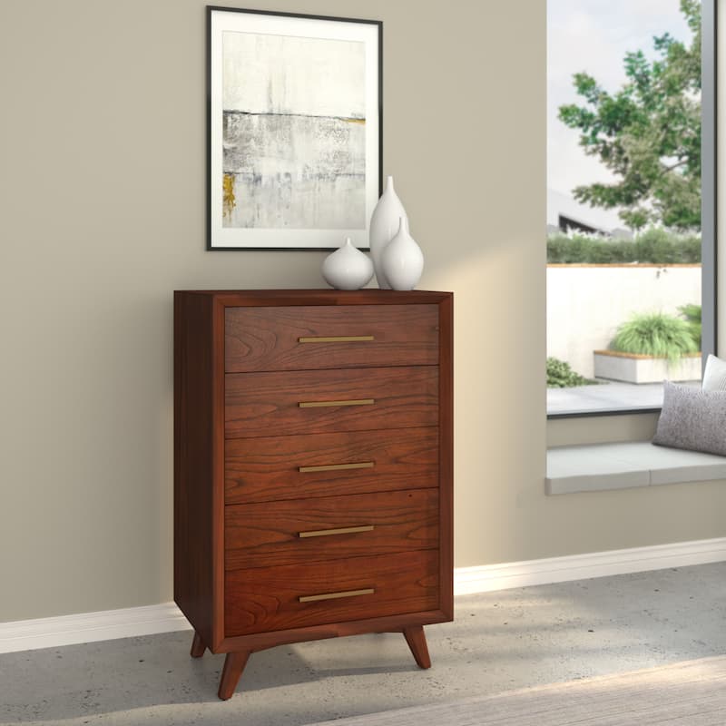 Alpine Furniture Arden 5 Drawer Wood Chest in Walnut (Brown)
