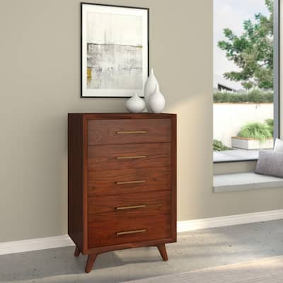 Alpine Furniture Arden 5 Drawer Wood Chest in Walnut (Brown)